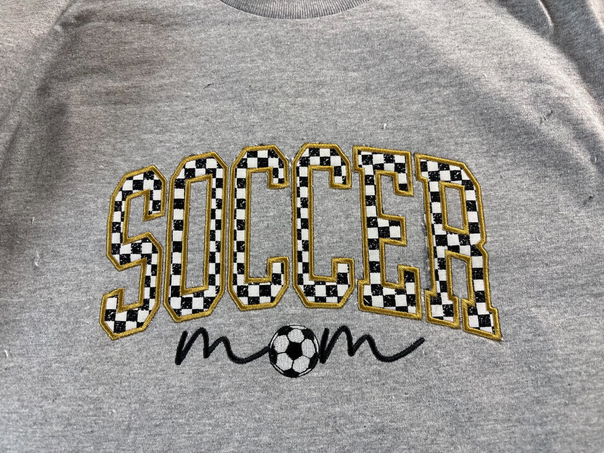 Custom Embroidered "Soccer Mom" Checkered Sweatshirt