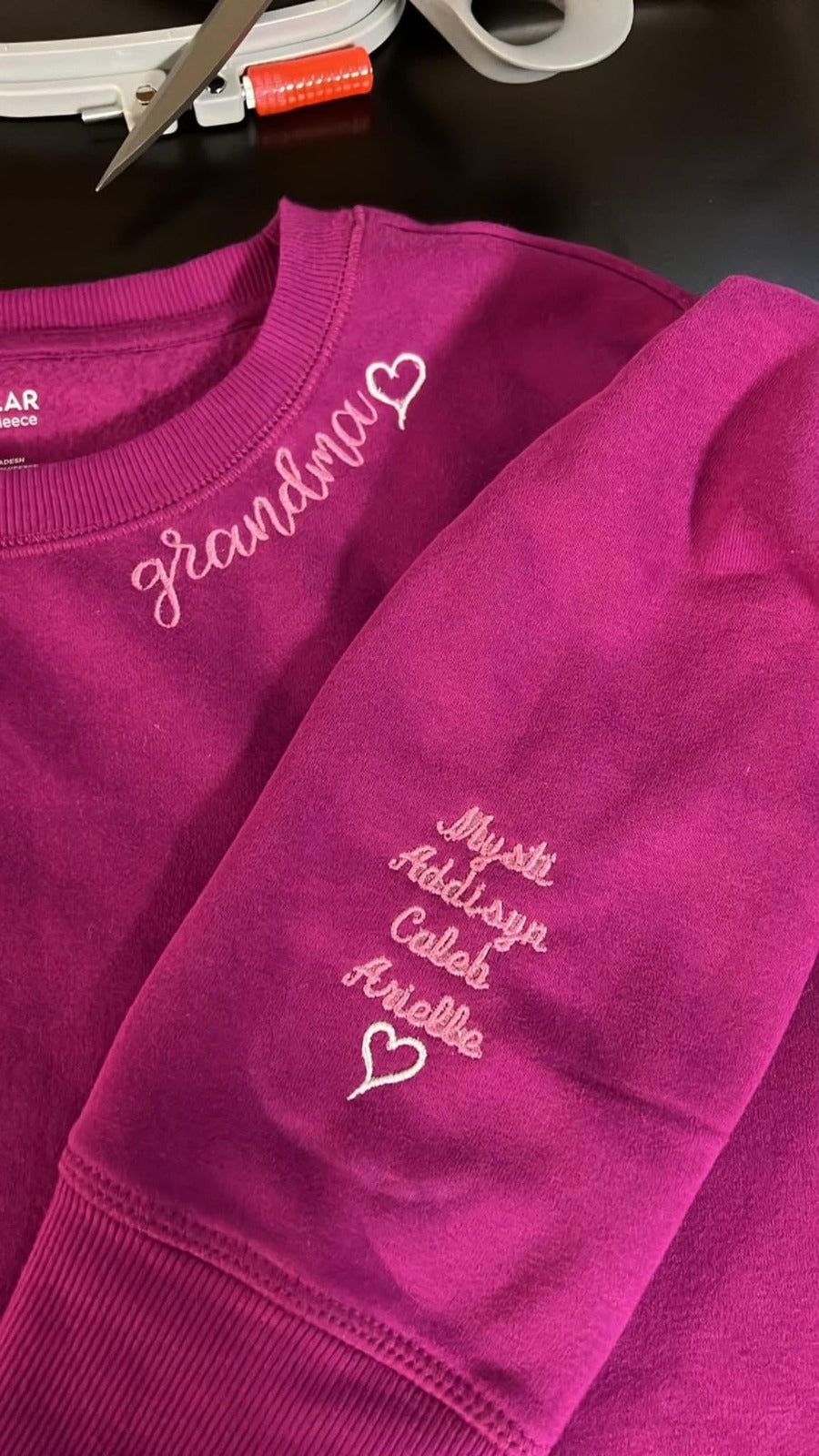 "Grandma" Embroidered Sweatshirt with Sleeve Names