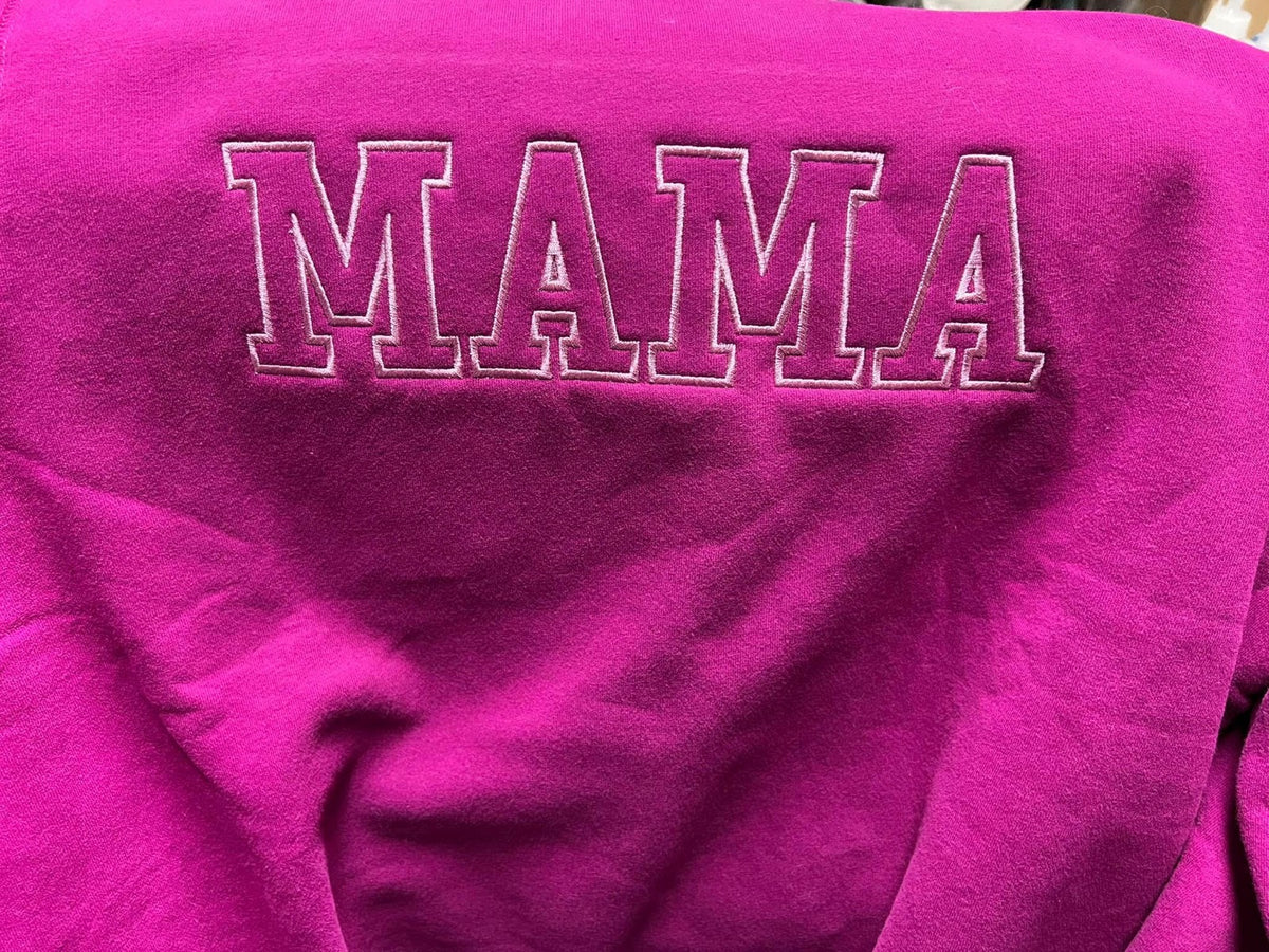 Custom Embroidered "MAMA" Collegiate Outline Sweatshirt