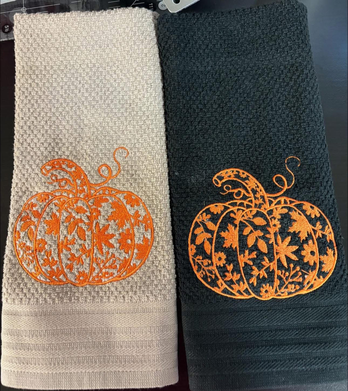 Embroidered Lace Floral Pumpkin Waffle Towel