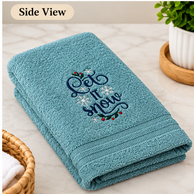 Embroidered "Let It Snow" Waffle Towel in Slate Blue