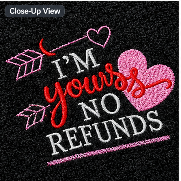 Embroidered "I'm Yours No Refunds" Dark Grey Hand Towel