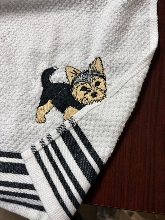 Embroidered Yorkshire Terrier (Yorkie) Waffle Kitchen Towel
