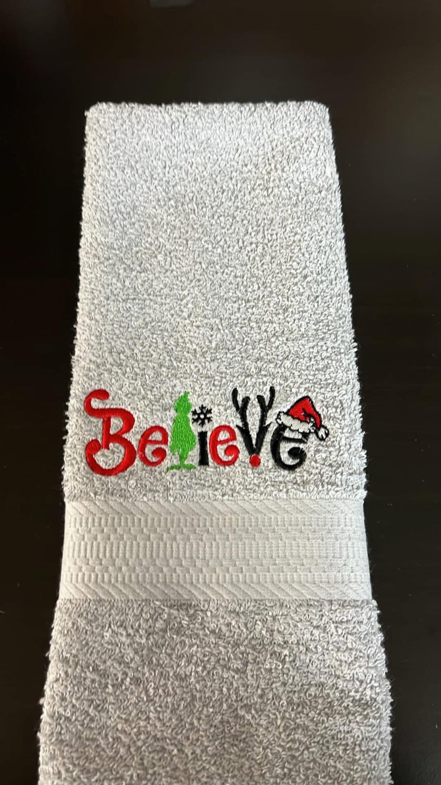 Embroidered Christmas "Believe" Holiday Waffle Towel