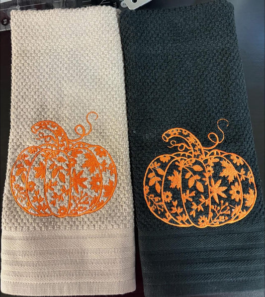 Embroidered Lace Floral Pumpkin Waffle Towel