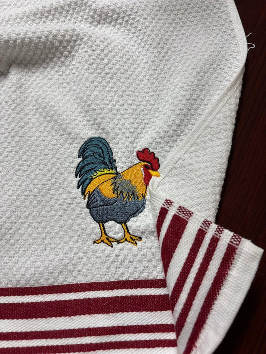 Embroidered Country Rooster Waffle Towel