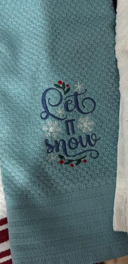Embroidered "Let It Snow" Waffle Towel in Slate Blue