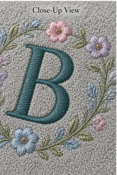 Custom Embroidered Floral Wreath Monogram Plush Towel