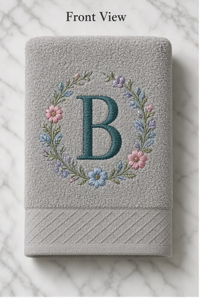 Custom Embroidered Floral Wreath Monogram Plush Towel