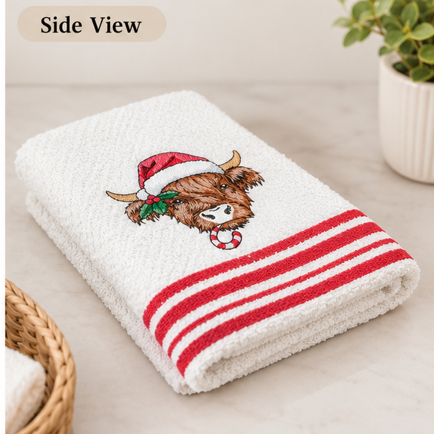 Embroidered Christmas Highland Cow Waffle Towel