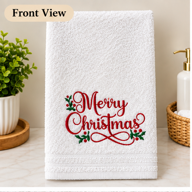 Embroidered "Merry Christmas" Plush Hand Towel