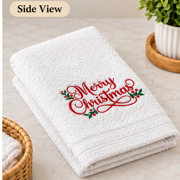 Embroidered "Merry Christmas" Plush Hand Towel