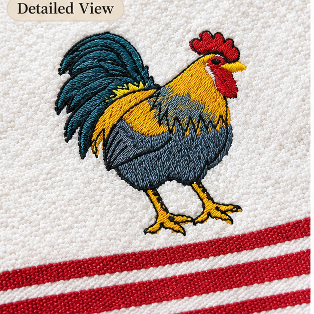 Embroidered Country Rooster Waffle Towel
