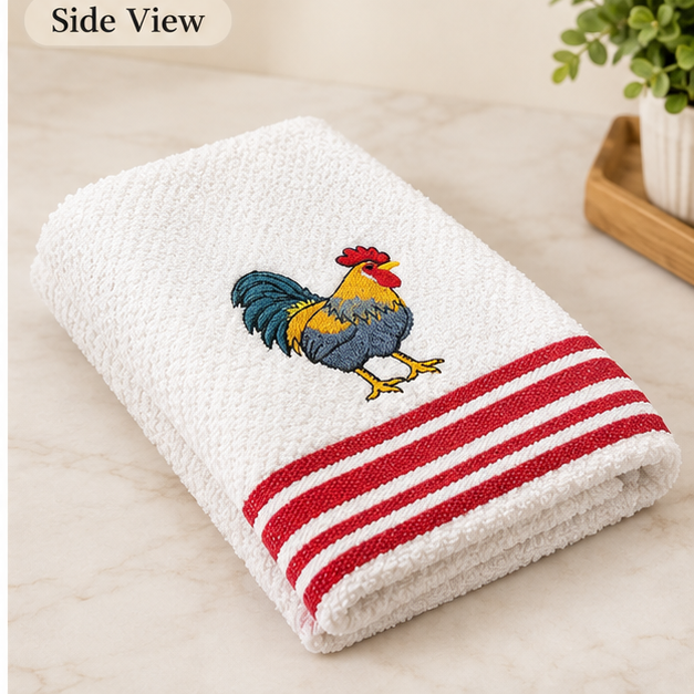 Embroidered Country Rooster Waffle Towel